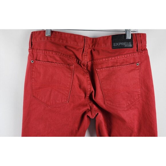 Express Jeans Mens 34x33 Red Rocco Slim Fit Straight Leg Denim - Picture 9 of 10